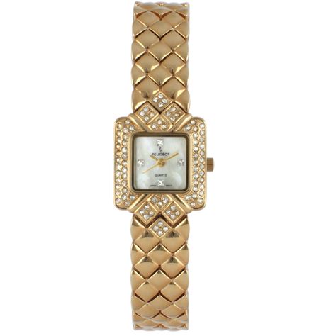 Peugeot Womens Gold Tone Bracelet Watch With A Swarovski Crystal