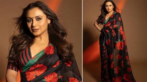 Rani Mukerji Stuns In Rs 125k Black Floral Print Saree Effortlessly Blends Desi Elegance With