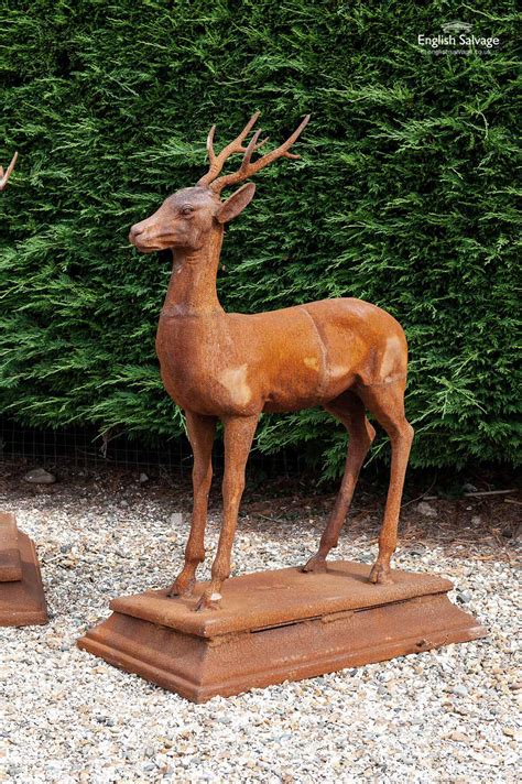 Pair Of Rusty Cast Iron Roe Deer Statues