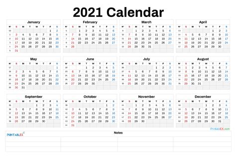 2021 Annual Calendar Printable Calendars 2021