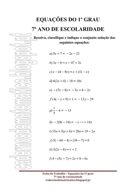 Equação 1 Grau Exercicios 7 Ano Educa