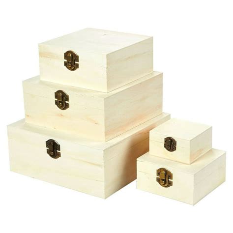 Wooden Boxes 5 Piece Hinged Lid Nesting Boxes For Arts Crafts