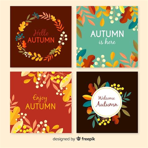 Free Vector Flat Autumn Card Template Collection