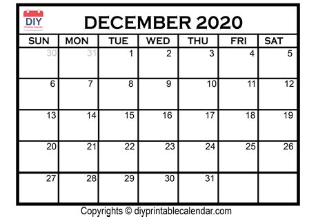 Print A Calendar December 2020 Calendar Printables Free Templates