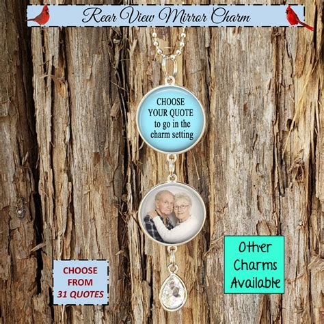 Car Rear View Mirror Photo Memorial Charm Hanger, Choose Your Own Quote