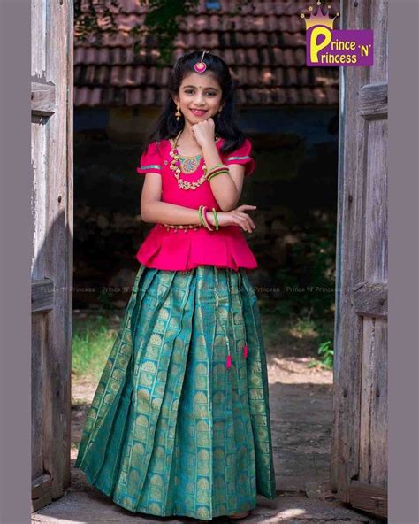 Also, our pavadais have extra material attached as we understand kids grown irrespective of size. Kids Grand AARI Embroidery Green Pink Designer Pattu ...