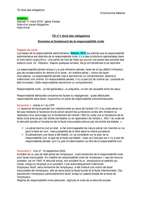 Commentaire D Arret Corrig Droit Des Obligations Pdf Pdf Cours