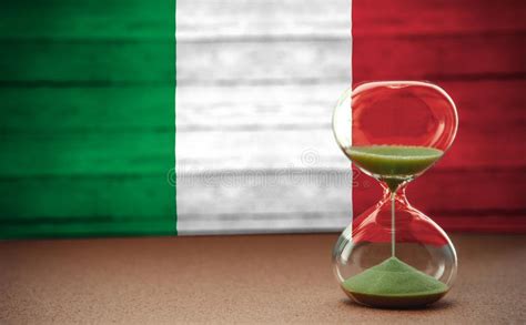 Hourglass On The Background Of The Italian Flag The Concept Of Time And Countries Space For