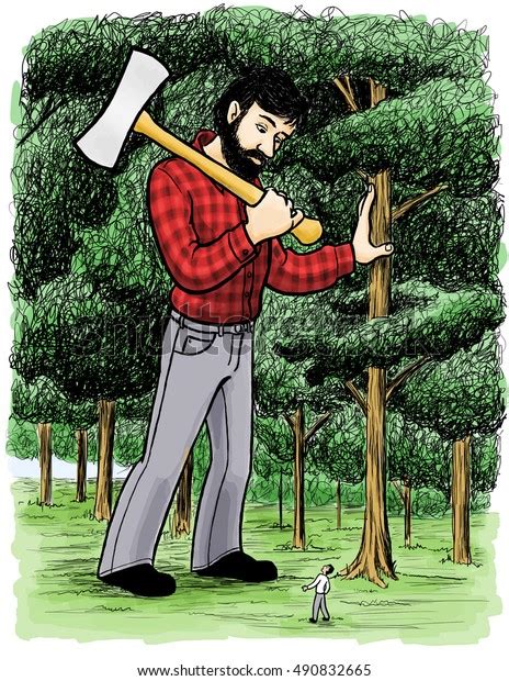 Legendary Giant Lumberjack Paul Bunyan Stands Stock Illustration 490832665