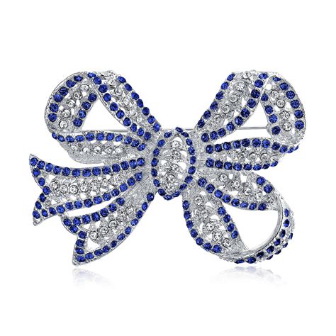 Bling Jewelry Large Fashion Statement Royal Blue Crystal Ribbon Bow