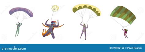 Paratroopers Or Parachutist Free Falling And Descenting With Parachutes