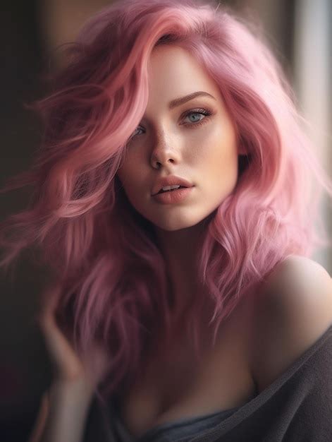 Premium Ai Image A Woman With Pink Hair And Green Eyes