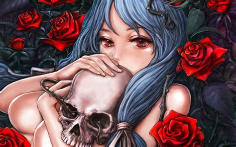 Skulls Long Hair Anime Roses Wallpaper 1920x1200 11394 Wallpaperup