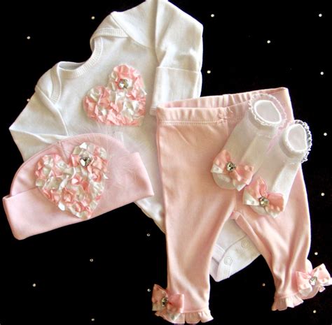 Newborn Girl Take Home Outfit Complete Set Pink Heart Onesie