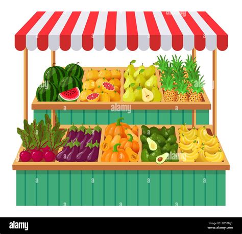 Vegetables Supermarket Stall Fruits Vegetables Wooden Counter Grocery Store Organic Food