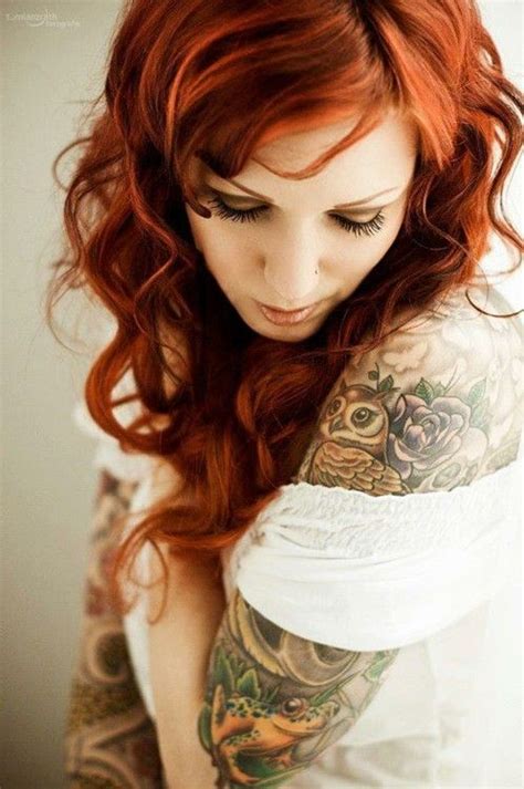 Hhhot I Love Tattoo Sleeves And Her Hair Is Also Amazing Red Hair