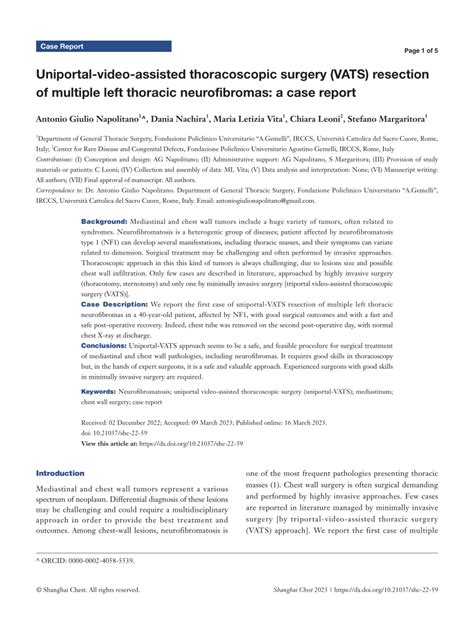 Pdf Uniportal Video Assisted Thoracoscopic Surgery Vats Resection