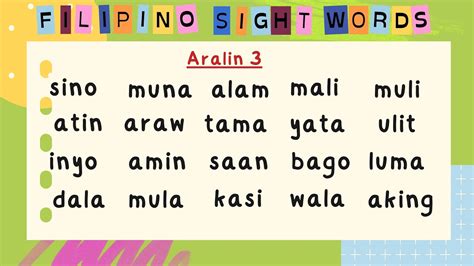 Lesson 3 Filipino Sight Words Practice Reading Mga Karaniwang