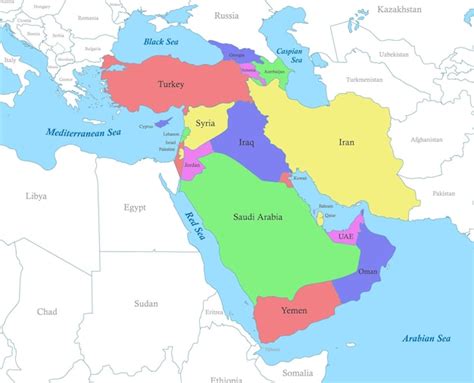 Premium Vector Map Of Western Asia With Borders Of The States