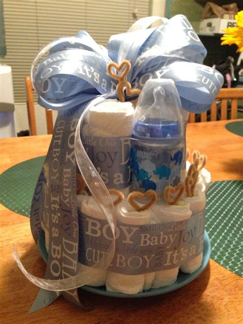 Easy Take On A Diaper Cake For Baby Boy Baby Boy Cakes Baby Shower