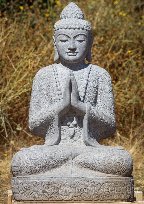 Serene Stone Namaste Buddha Garden Sculpture Wearing Floral Robes