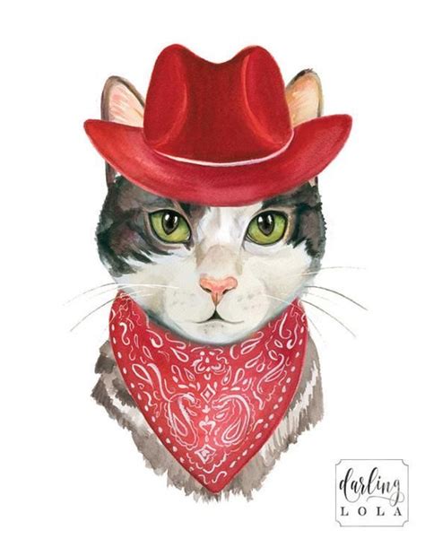 Adorable Cowboy Cat Art Print This Is A Print Of My Original