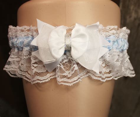 Bridal Garter Personalised Blue Wedding Garter Lovely White Etsy