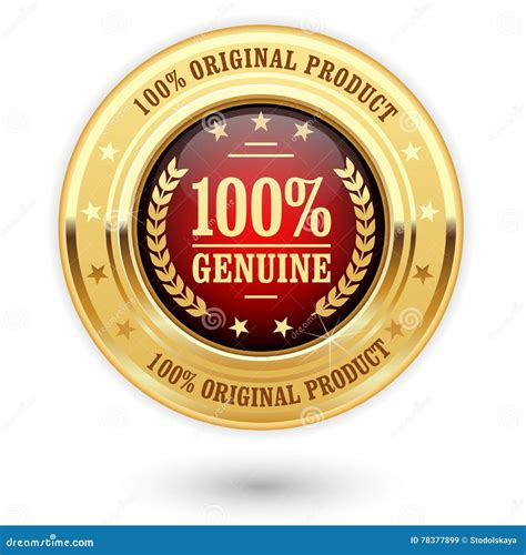 100 Percent Genuine Product Golden Insignia Stock Vector