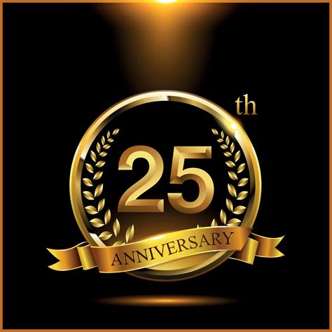 Celebrating 25 Years Anniversary Logo With Golden Ring And Ribbon