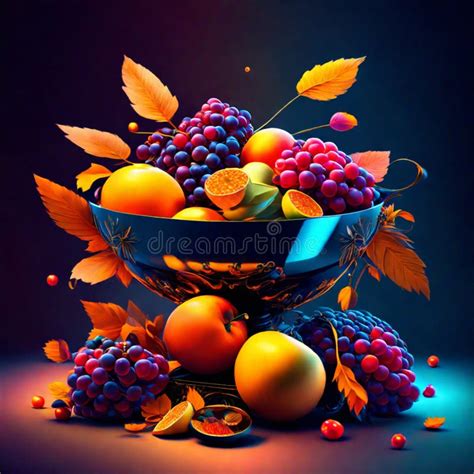 Autumn Still Life With Fruits And Berries In A Glass Bowl Ai Generated