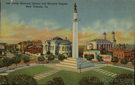 Lee Circle Showing Library And Shriners Temple New Orleans La