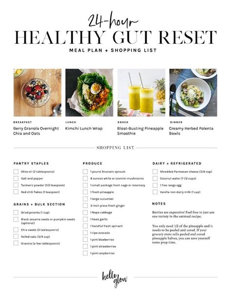 24 Hour Healthy Gut Reset Meal Plan Shopping List Lebensmittelplan