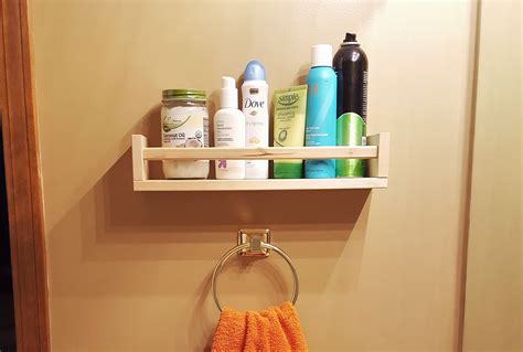 For anyone struggling to control the chaos, a clever ikea hack can be the saving grace your sanctuary needs. A Small Bathroom Shelf - Ikea Spice Rack Hack - Loving Here