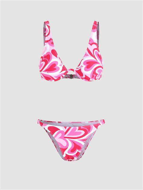 heart pattern underwire bikini swimsuit cider