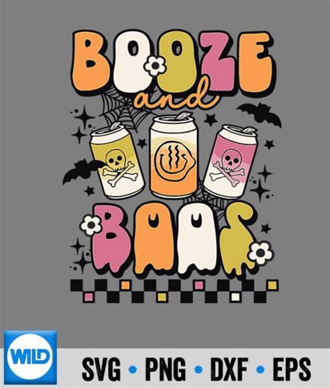 Ghost Svg Booze And Boos Drinking Wine Lover Halloween Retro Groovy