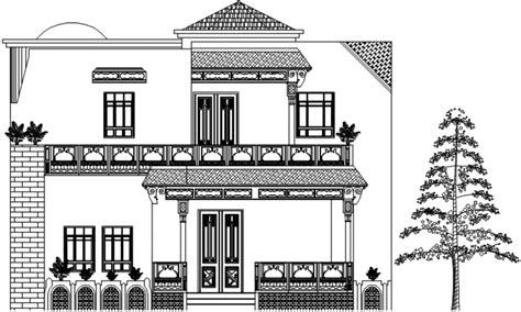 2d House Front Elevation Design Autocad Drawing Cadbu