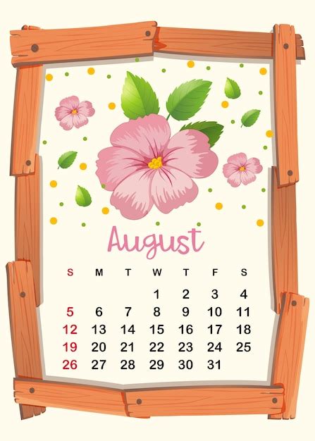 Plantilla De Calendario Con Flores Rosadas Para Agosto Vector Premium