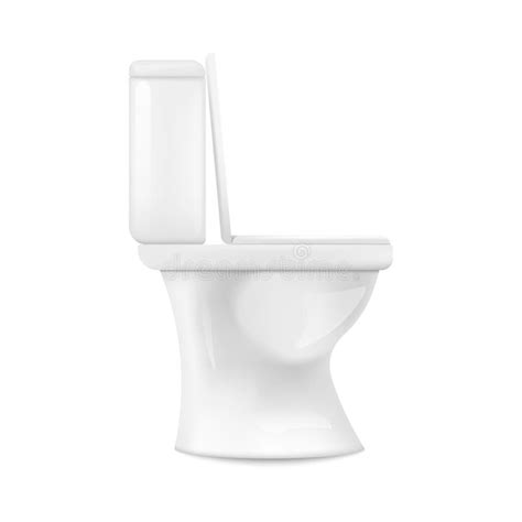 Realistic White Ceramic Toilet From Side View Isolated On White