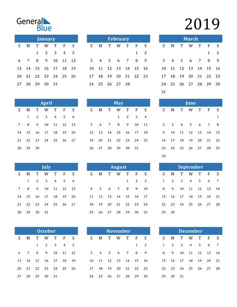 2019 Calendar Pdf Word Excel