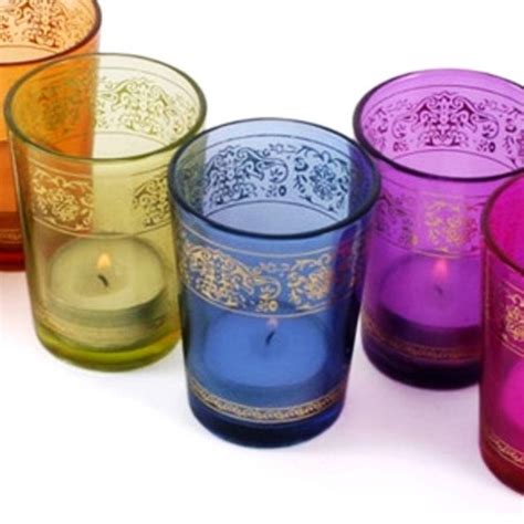 Set Of Six Coloured Glass Candle Holders By British And Bespoke