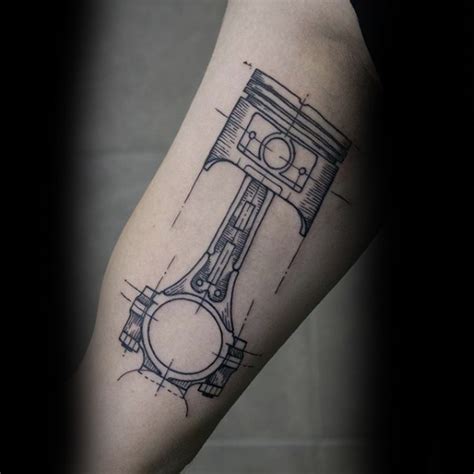 Simple Sketch Style Black Ink Car Piston Tattoo On Arm