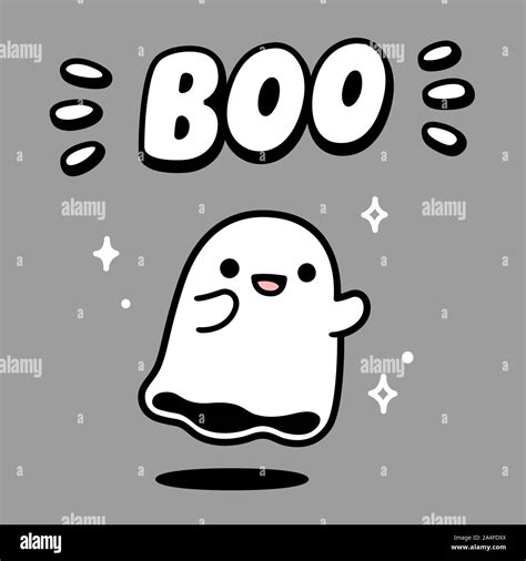 Cute Cartoon Ghost Drawing With Hand Drawn Text Boo Funny Halloween