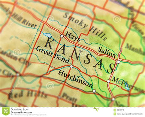 Geographic Map Of Us State Kansas With Important Cities