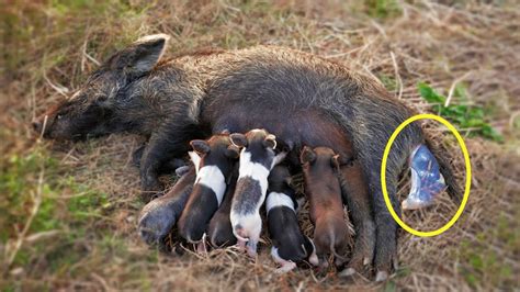 How Wild Boar Giving Birth To Many Cute Piglets Youtube