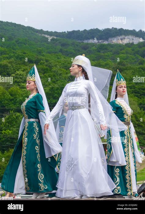 Adygea Russia July 25 2015 Female Dancers In Traditional Costumes