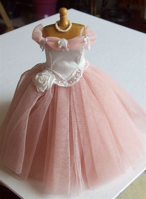 handmade 1 12 scale dollhouse miniature peachy pink net and ivory silk gown on mannequin doll