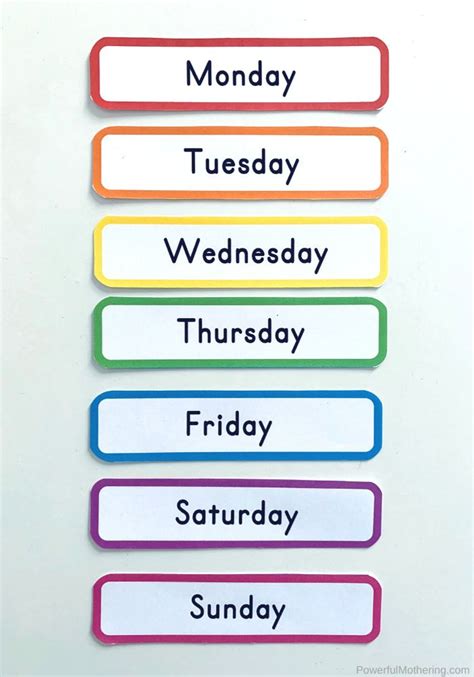 Days Of The Week Printable Cards Preschool Charts Preschool