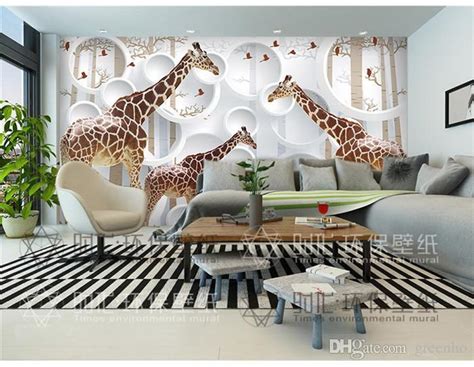 Unique 3d View Giraffe Photo Wallpaper Cute Animal Wall