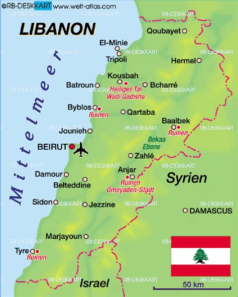 Facts on world and country flags, maps, geography, history, statistics, disasters current events, and international relations. Map of Lebanon (Country) | Welt-Atlas.de