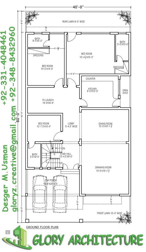 40x80 House Plan 10 Marla House Plan House Map Free House Plans